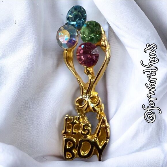 "It's A Boy" Balloon Rhinestone Pin - Picture 1 of 8